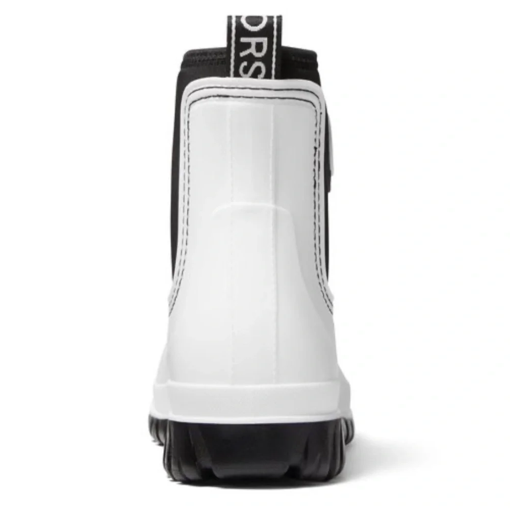 Michael Kors Tucker Optic White and Black PVC/Elastic Rain Bootie Boots - Picture 6 of 14
